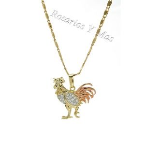 Rooster Pendant with Necklace 24K Gold Plated Three Tone NEW